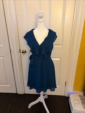 miami Navy Blue Ruffle Wrap Mini Dress